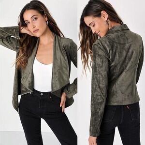 Lulus Wild At Heart Jacket Vegan Suede Drape  Olive  NWT M